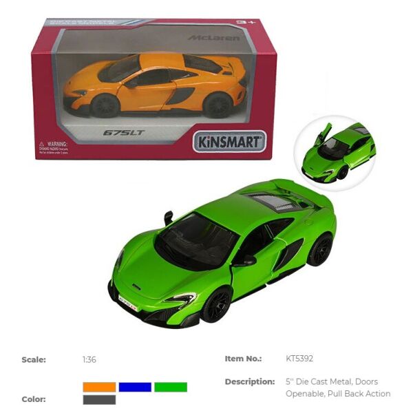 

Машина метал. "Kinsmart" McLaren 675LT (2017), 12см, инерц., открыв. двери, 4 цвета, в кор. 16*7*8см (24шт)
