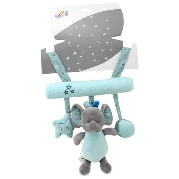 

Подвеска с погремушкой и звоночком "Слоник", голубая 22см, на плаанш. 26*19см, ТМ Tulilo, Польша