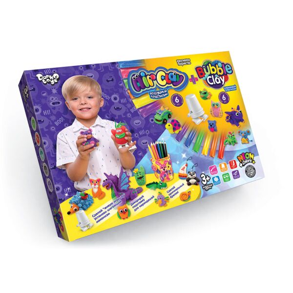 

Набор для творчества с пластилина "AIR CLAY+BUBBLE CLAY" 2 рус., в кор. 28*20*4см (10шт)