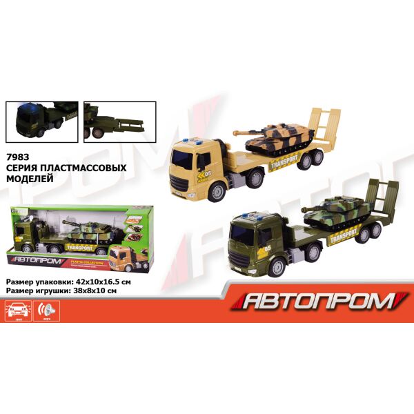 

Военный тягач батар. "АВТОПРОМ", 1:18, 2 цвета, свет, звук, в кор. 42*16,5*10см (24шт/2)