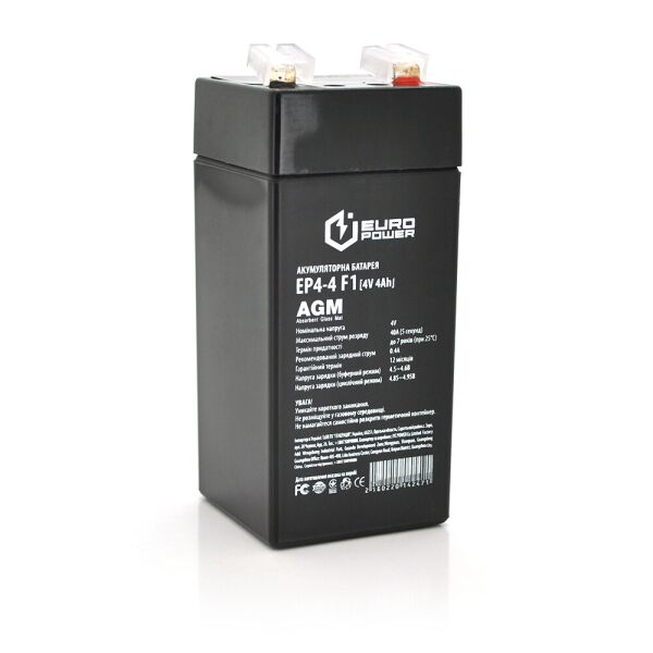 

Акумуляторна батарея EUROPOWER AGM EP4-4F1 4 V 4 Ah ( 47 x 47 x 100 (105) ) Black Q30