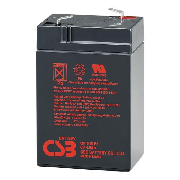 

Акумуляторна батарея CSB GP645, 6V 4.5Ah Q20