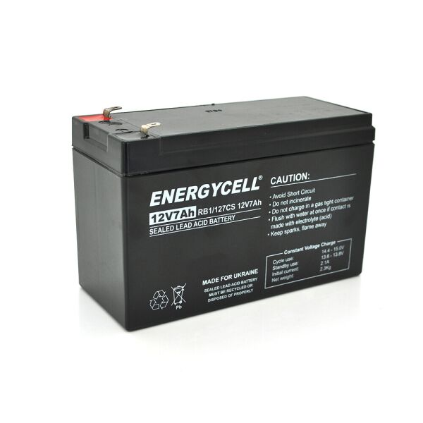 

Аккумуляторная батарея Energycell HGL 7-12 RB1 12V 7Ah (151*65*100мм),2.3Kgs