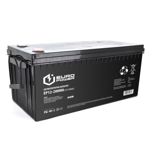 

Аккумуляторная батарея EUROPOWER AGM EP12-200M8 12 V 200Ah ( 522 x 240 x 219) Black Q1