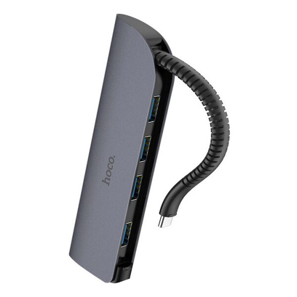 

Type-C Хаб Hoco HB12 Victory 4в1 USB 3.0 Converter metal Cерый
