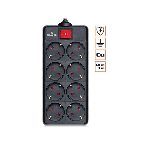 

Фильтр питания REAL-EL RS-8 PROTECT 1.8m Black
