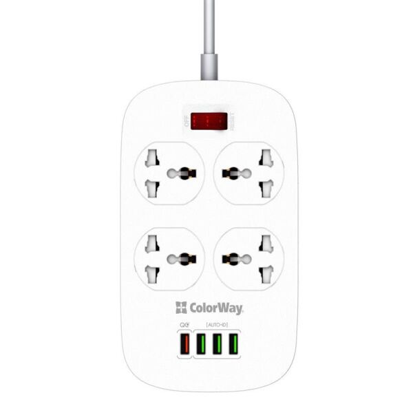 

Фильтр питания ColorWay CW-CHU44QW 4 розетки, 4 USB (1QC3.0+3 AUTO ID), 1.8 м, белый