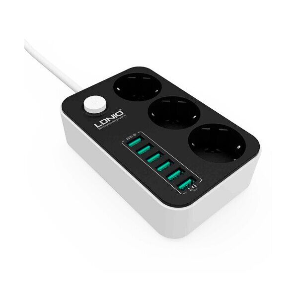 

Сетевой фильтр Ldnio (SE3631/19044) 3 розетки, 6 USB, 2 м, Black/Grey