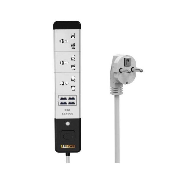 

Сетевой фильтр Senmaxu (SMX-888/19619) 3 розетки, 4 USB, 1.5 м, Grey/Black