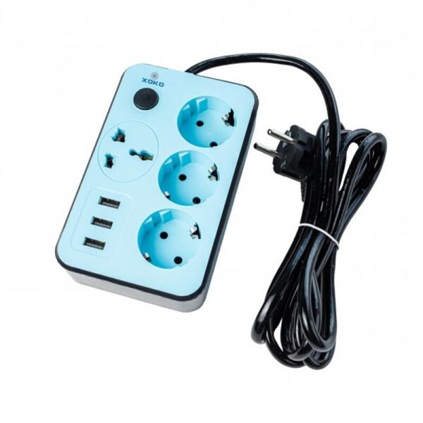

Сетевой фильтр XoKo (XK-SP-3-3-1) 4 розетки, 2 USB, 1.8 м, Blue/Black