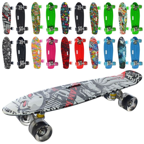 

Скейт пенни, 55*15см, алюм.подвеска, колеса ПУ,свет, антискольз, принт, 4цвета, 10 видов (10шт)