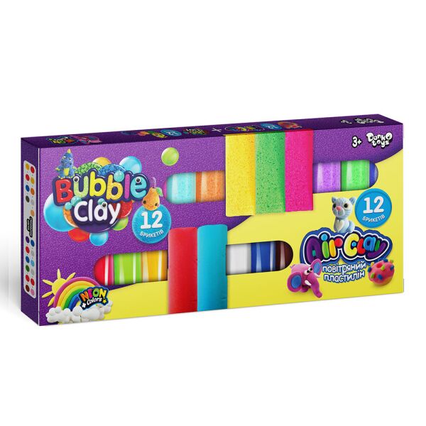 

Набор для творчества с пластилина AIR CLAY+BUBBLE CLAY 12+12, украинский (12шт)