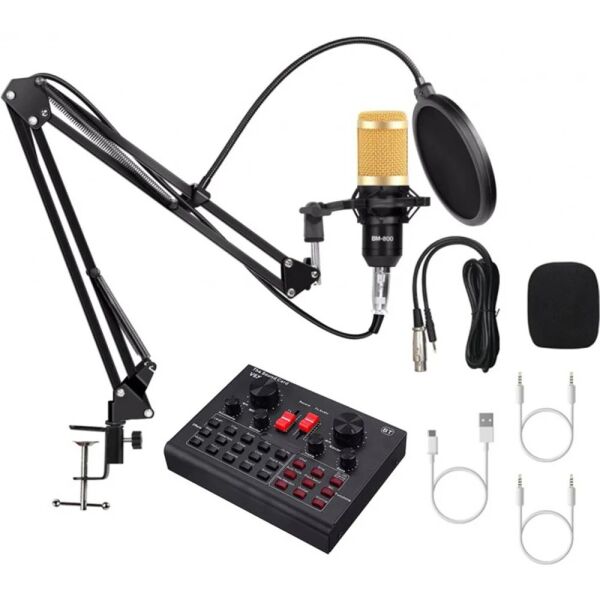 Студийный комплект для записи EL-V8 с микрофоном и звуковой картой с ветрозащитой