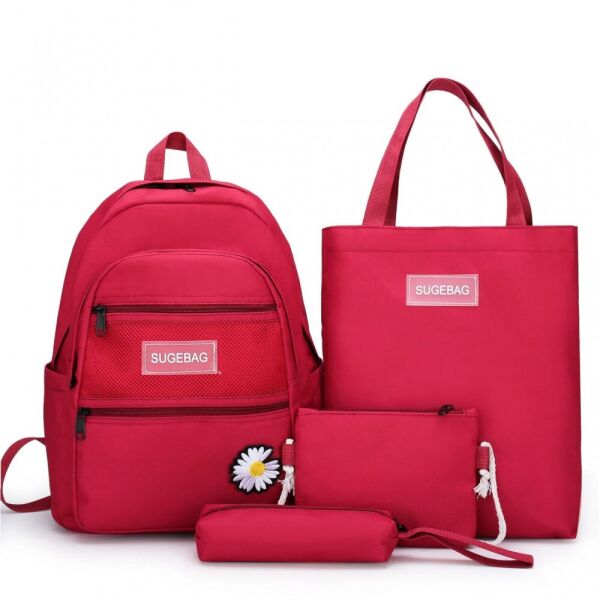 

Комплект 4 в 1 рюкзак подростковый для девочки, сумка, клатч и пенал Sugebag красный 1449936252