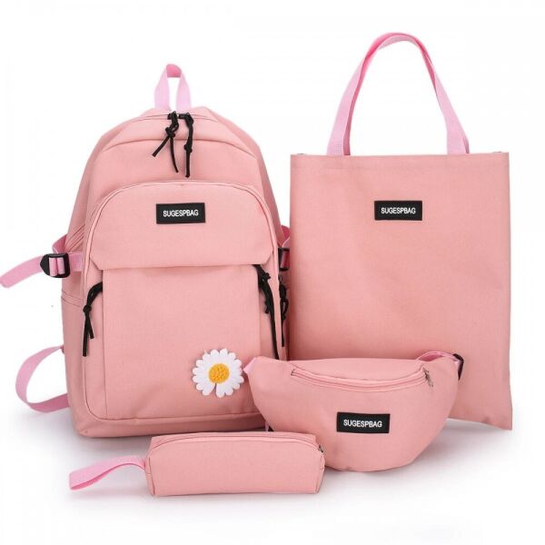 

Комплект 4 в 1 рюкзак подростковый Sugebag для девочки, сумка, сумка на пояс и пенал розовый 1456701614