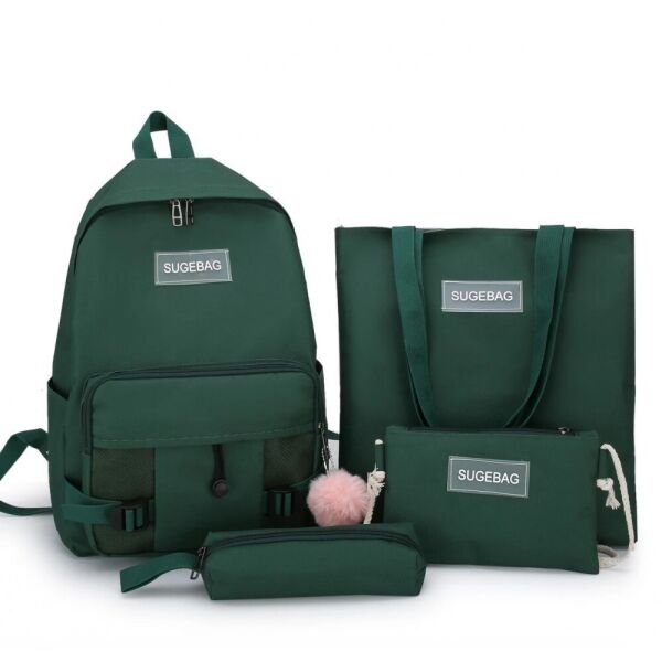 

Комплект 4 в 1 рюкзак подростковый Sugebag для девочки, пенал, сумка и клатч зелёный 1555935921