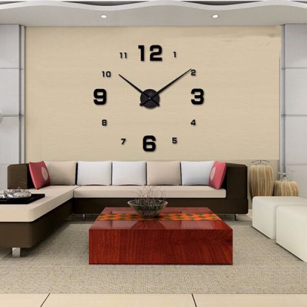 

Большие настенные 3D часы (наклейки) DIY Clock Чёрные
