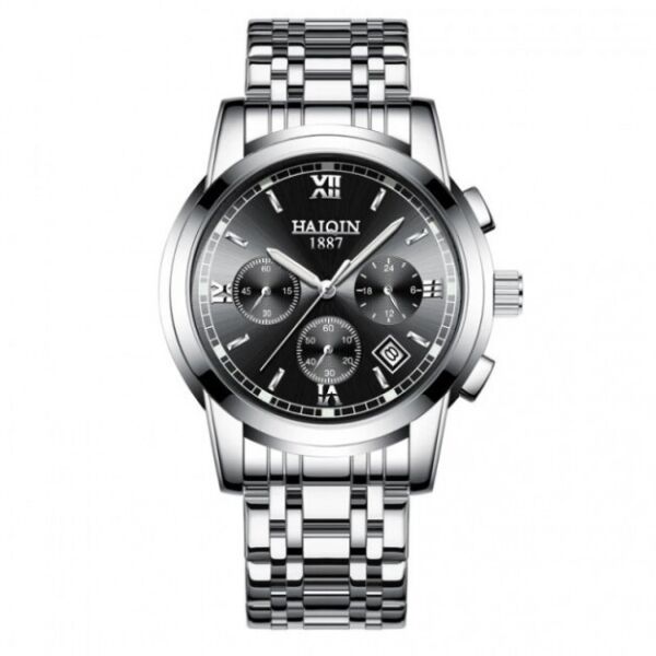 

Часы мужские Haiqin 8502 Silver/Black с хронографом и металлическим браслетом + отображение даты
