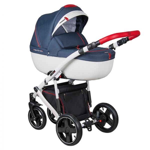 

Коляска универсальная 2 в 1 Coletto Modena 03 Синий/Белый/Красный с дождевиком и сумкой + чехол на ножки