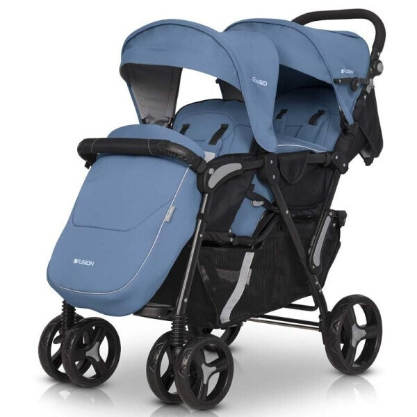 

Коляска прогулочная для двойни EasyGo Fusion Duo 2021 Heaven с корзиной и дождевиком + 2 чехла для ножек