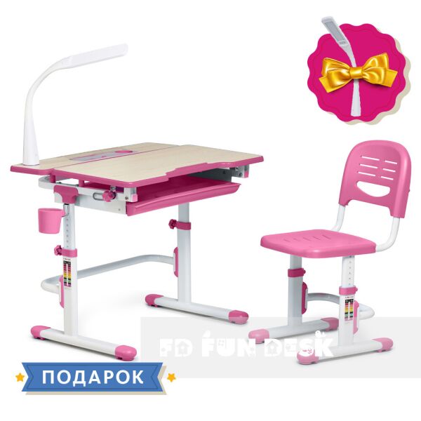 

Растущая парта + стульчик для школьника Fundesk Lavoro Pink