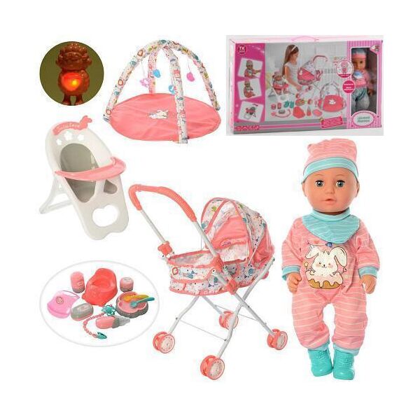 

Игровой набор с пупсом (пупс, стульчик, коляска, коврик, аксессуары) арт. 35482