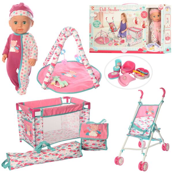 

Игровой набор с пупсом (пупс, манеж, коляска, коврик, аксессуары) арт. 89866/89868