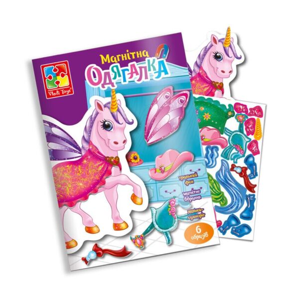 

Игра магнитная одевашка «Единорог» VT3204-27, 1 фигурка единорога, 18 магнитов