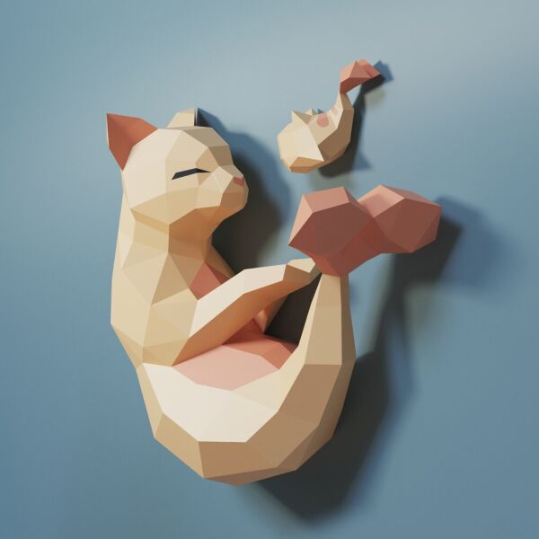 

Наборы для создания 3д фигур Оригами Паперкрафт Бумажная модель Papercraft Кот-рыбка Розовый