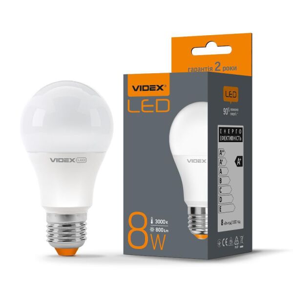 

LED лампа VIDEX A60e 8W E27 3000K
