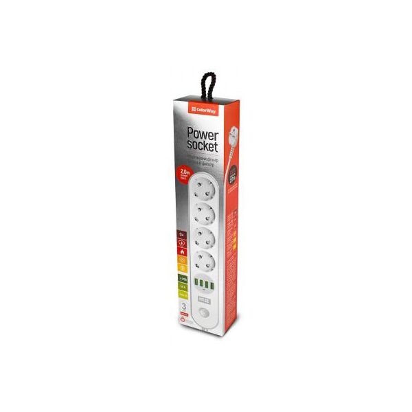 

Сетевой фильтр питания ColorWay CW-CHE44W, 4 розетки/4USB White 2M (CW-CHE44W). 46439