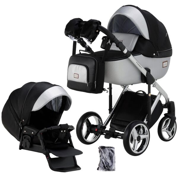 

Коляска 2 в 1 Adamex Luciano Polar (Chrome) Y843 черный (люрикс) - серебро кожа. 33768