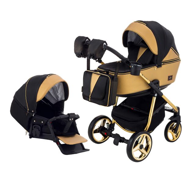 

Коляска 2 в 1 Adamex Sierra Polar (Gold) SR436 черный (люрикс) - золотой кожа (перфорация). 33864