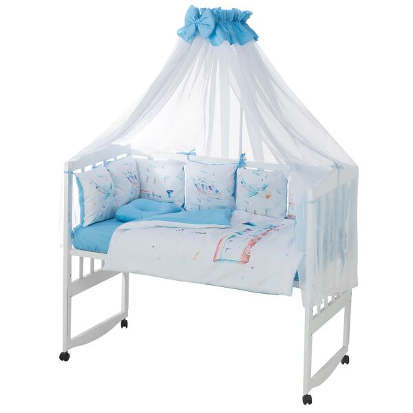 

Детская постель Babyroom Bortiki Print-08 blue train. 33385