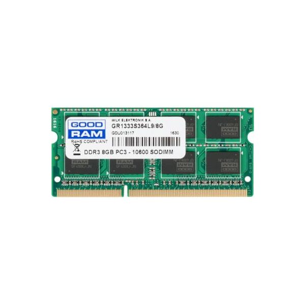 

Модуль памяти для ноутбука GOODRAM SoDIMM DDR3 8GB 1333 MHz (GR1333S364L9/8G). 42989