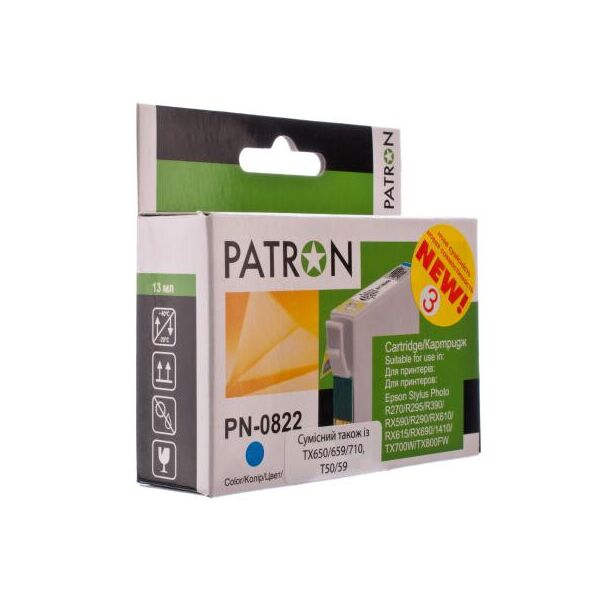 

Картридж Patron для EPSON R270/290/390/RX590 CYAN (PN-0822) (CI-EPS-T08124-C3-PN)