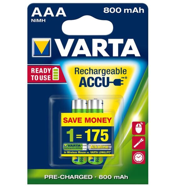 

Аккумуляторы Varta AAA 800 mAh, 2 шт