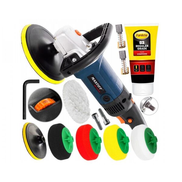 

Полировочная машина Mastiff MF103220 2400W+4 насадки+крем