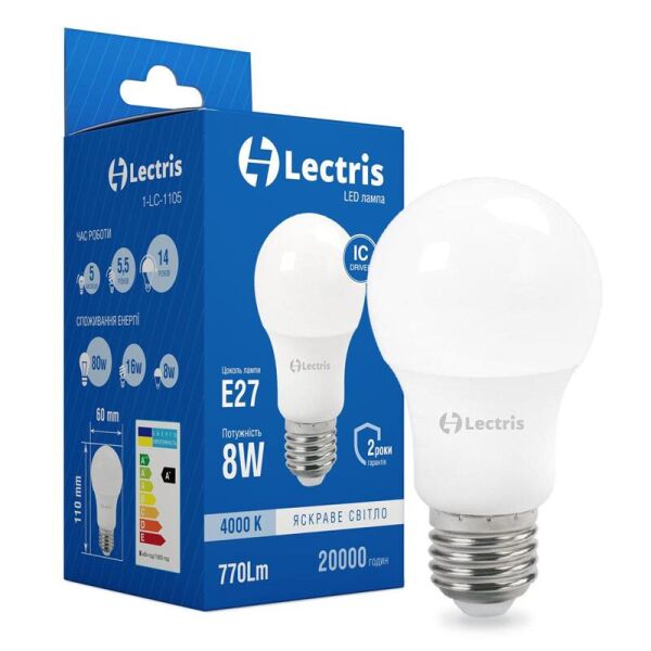 

Лампа LED Lectris A60 1-LC-1105 8W 4000K E27