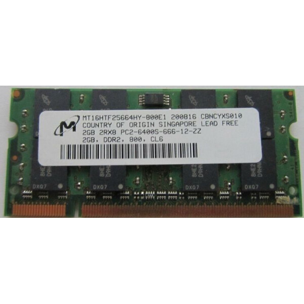 

SO-DIMM 2GB/800 DDR2 PC6400 Micron (MT16HTF25664HY-800E1) - Refubrished