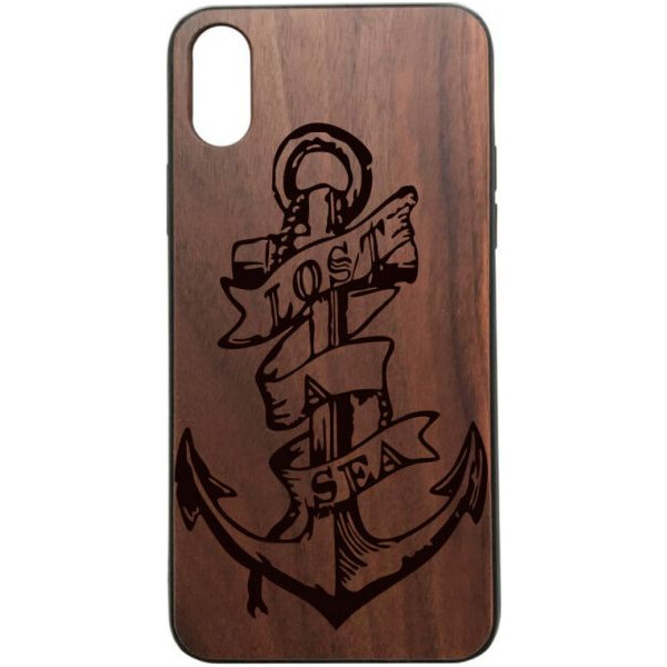 

деревянный SkinWood Американский орех для iPhone X с дизайнерской гравировкой Якорь