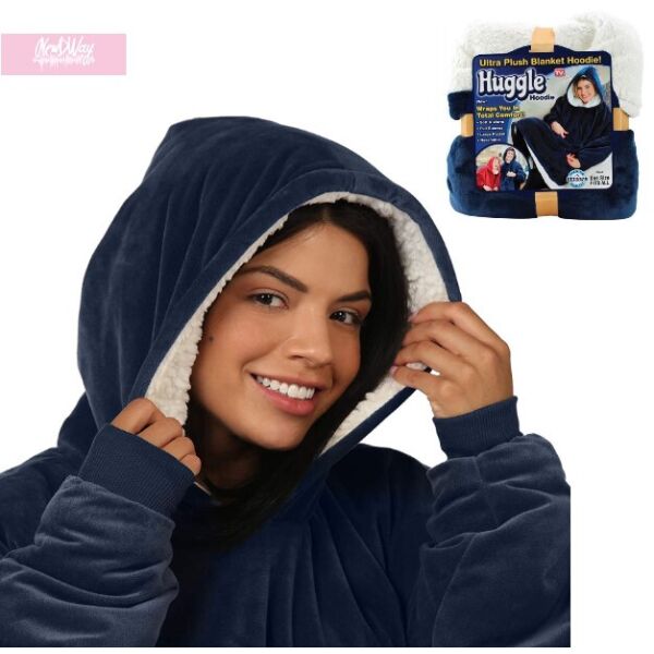 

Толстовка худи оверсайз плед халат с капюшоном Huggle Hoodie односторонняя синяя (2944)