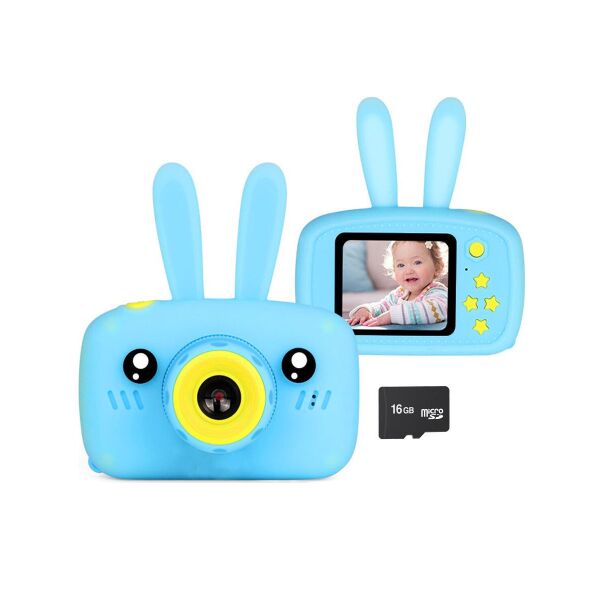 

Детская цифровая камера Smart Kids Camera Full HD фотоаппарат до 50-и снимков со встроенными играми и силиконовым чехлом в виде зайца голубой (2756)