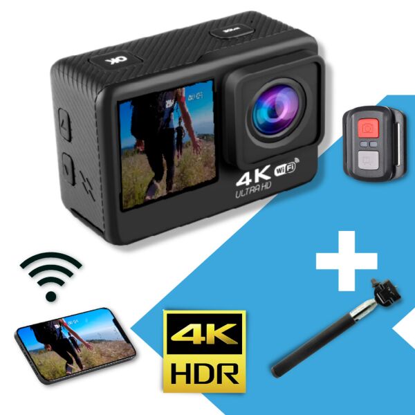 

Видеокамера сенсорная XPROTWIN с двумя дисплеями REAL4K экшн камера с REAL4K съемкой и EIS + Монопод в подарок!
