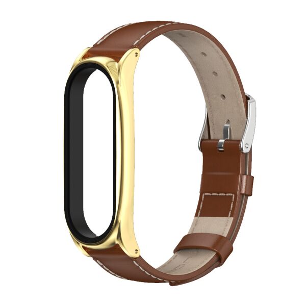 

Кожаный ремешок MiJobs для MiBand 5 коричневый с золотом