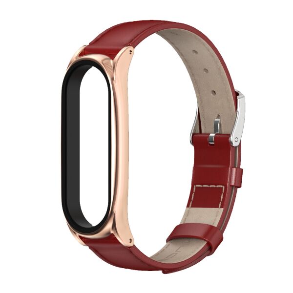 

Кожаный ремешок MiJobs для MiBand 5 красный с золотом