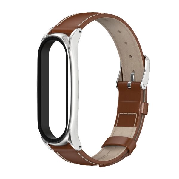 

Кожаный ремешок MiJobs для Mi Band 4 коричневый с серебром