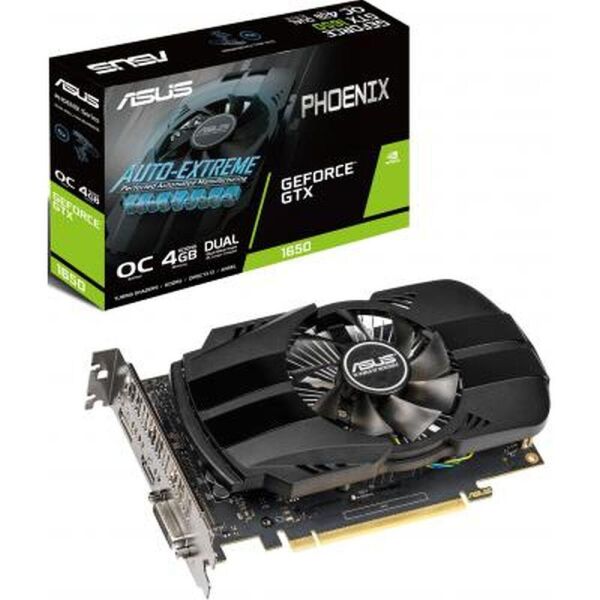 

Видеокарта GeForce GTX 1650 OC, Asus, PHOENIX, 4Gb DDR5, 128-bit, DVI/HDMI/DP, 1710/8000 MHz