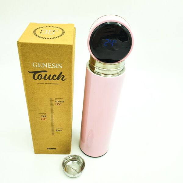 

Бутылка термос с индикацией температуры для воды напитков стальной 500 мл Smart CUP розовый