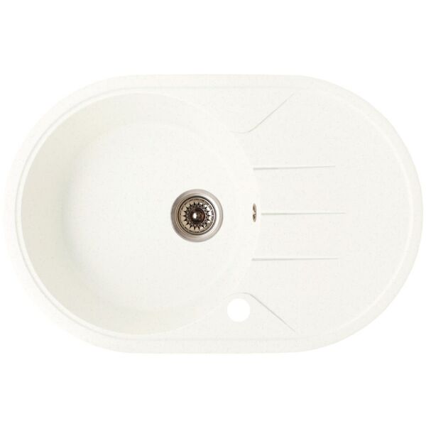 

Каменная кухонная мойка Akvatika белая с правосторонним отверстием, овальная гранитная мойка для кухни белого цвета из искусственного камня Akvatika (о-11190005)